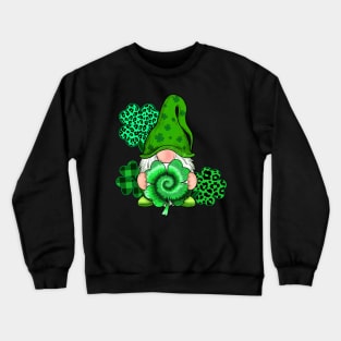 Happy St. Patrick's Day Leopard Tie Dye Shamrock Gnome Crewneck Sweatshirt